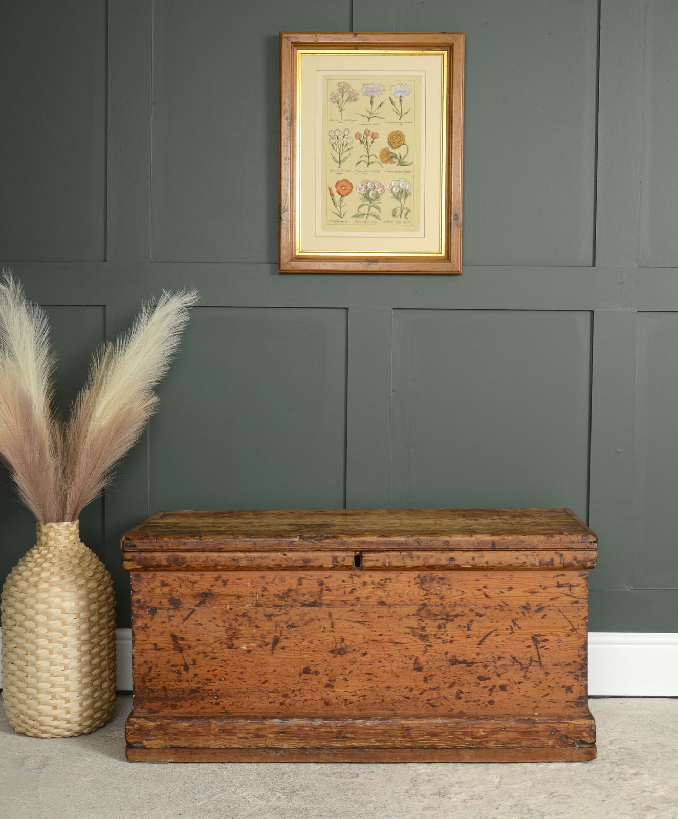 Antique Pine Trunk   Painted Ship