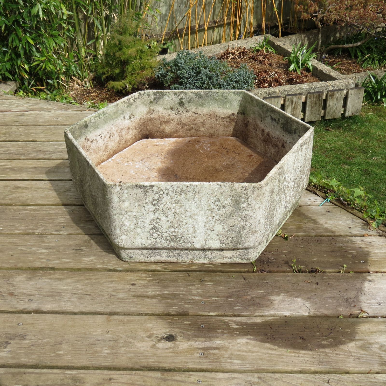 Large Hexagon Concrete Garden Planter 1970s