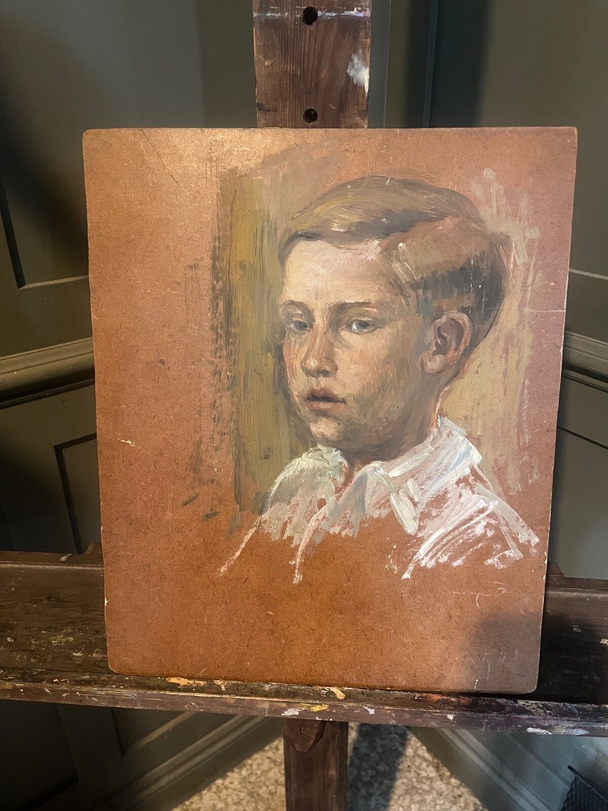 Vintage Oil Portrait By Margaret J. Ballardie Young Boy Circa 1950’s photo vintage