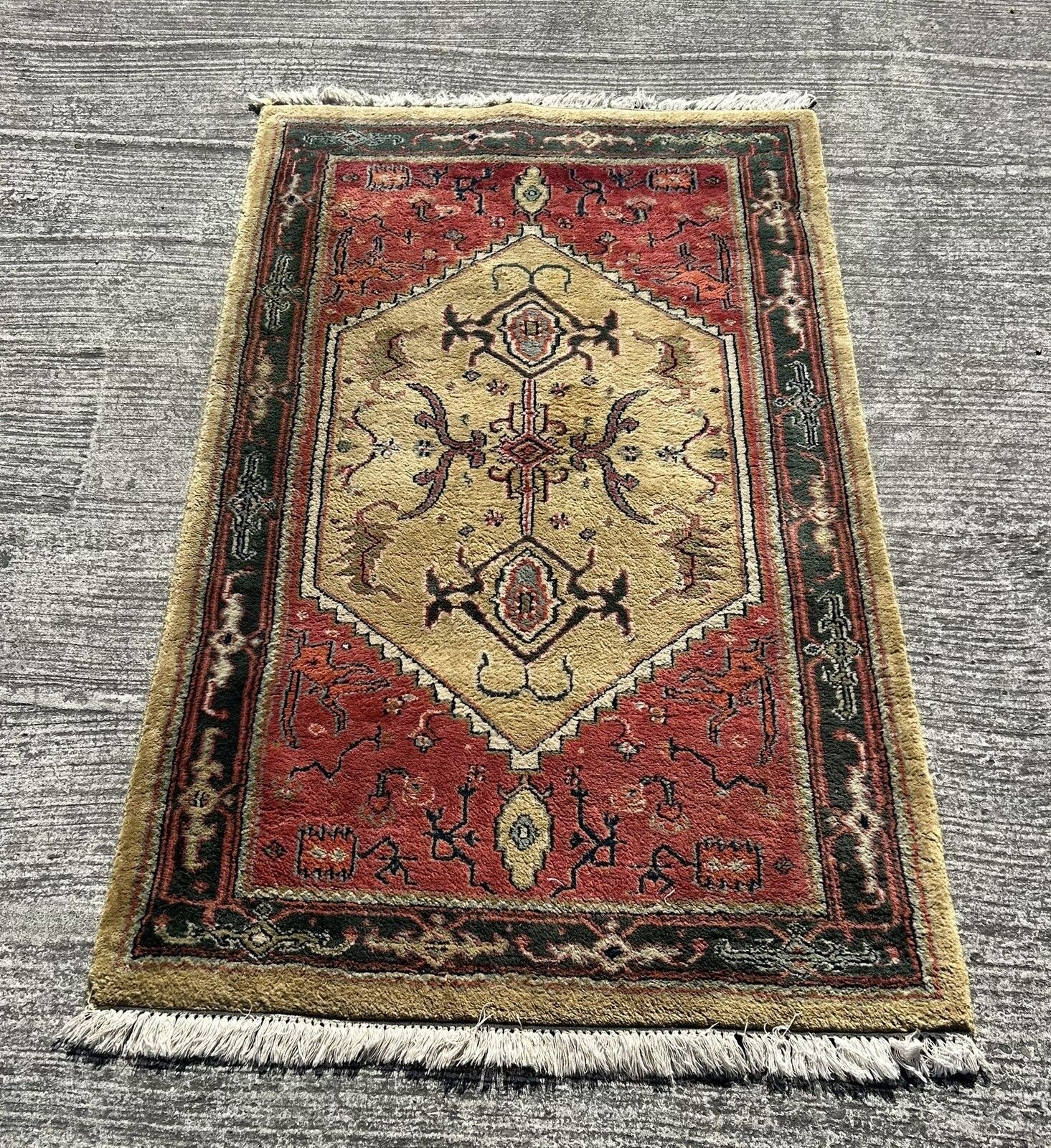 Vintage Hand Knotted & Made Indian Indo Shervan Wool Carpet Rug 169cm X 94cm photo Textiles