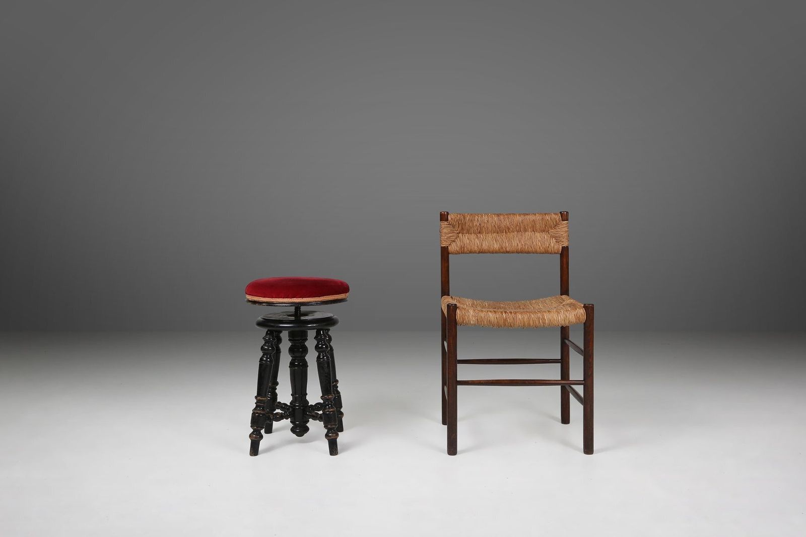 Art Deco Piano Stool In Black Lacquered Wood With Red Velvet, 1920s photo 1497.0
