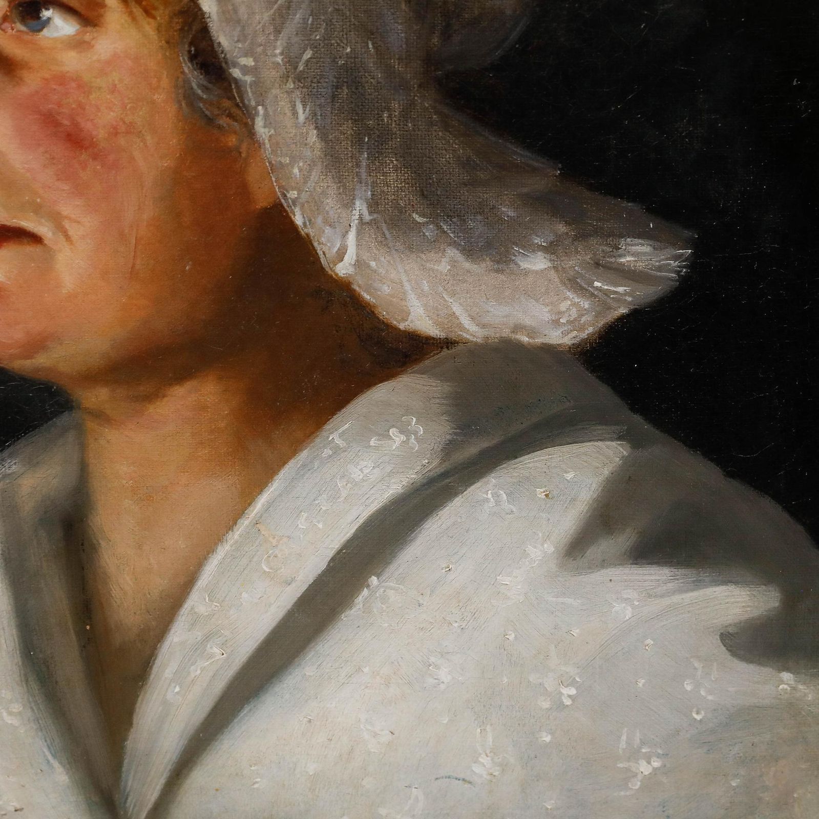 Framed 19th Century Oil   Portrait Of A Lady With A White Lace Bonnet photo Art