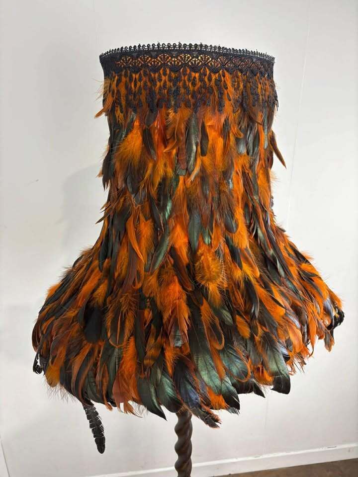 photo for sale Vintage Barley Twist Standard Lamp With Handmade Feather Shade