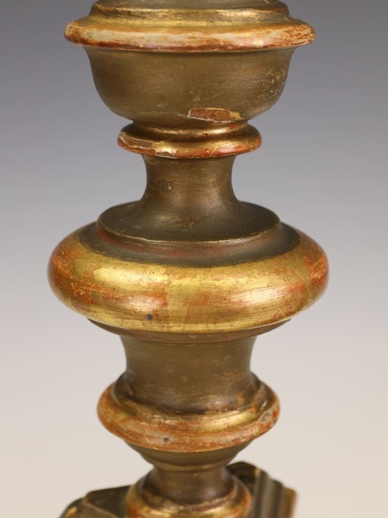 A Distinguished Pair Of 18th Century Giltwood & Polychrome Altarpiece Lamps photo furniture