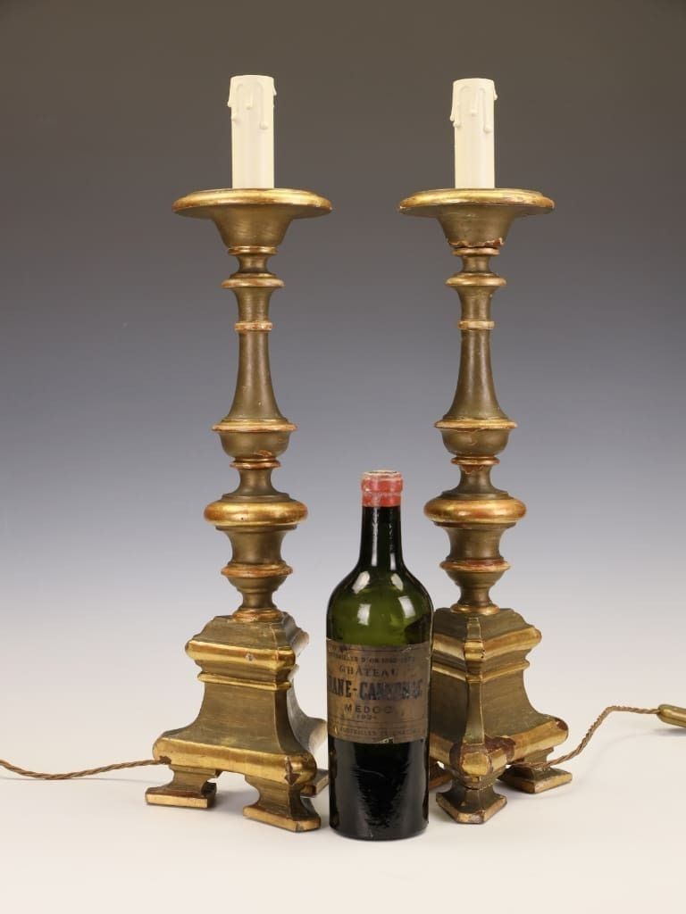 A Distinguished Pair Of 18th Century Giltwood & Polychrome Altarpiece Lamps photo Lighting