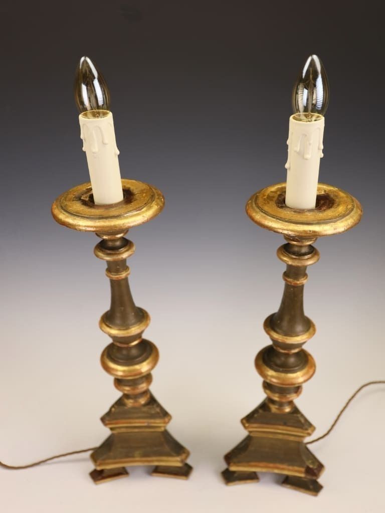 A Distinguished Pair Of 18th Century Giltwood & Polychrome Altarpiece Lamps photo 995.0
