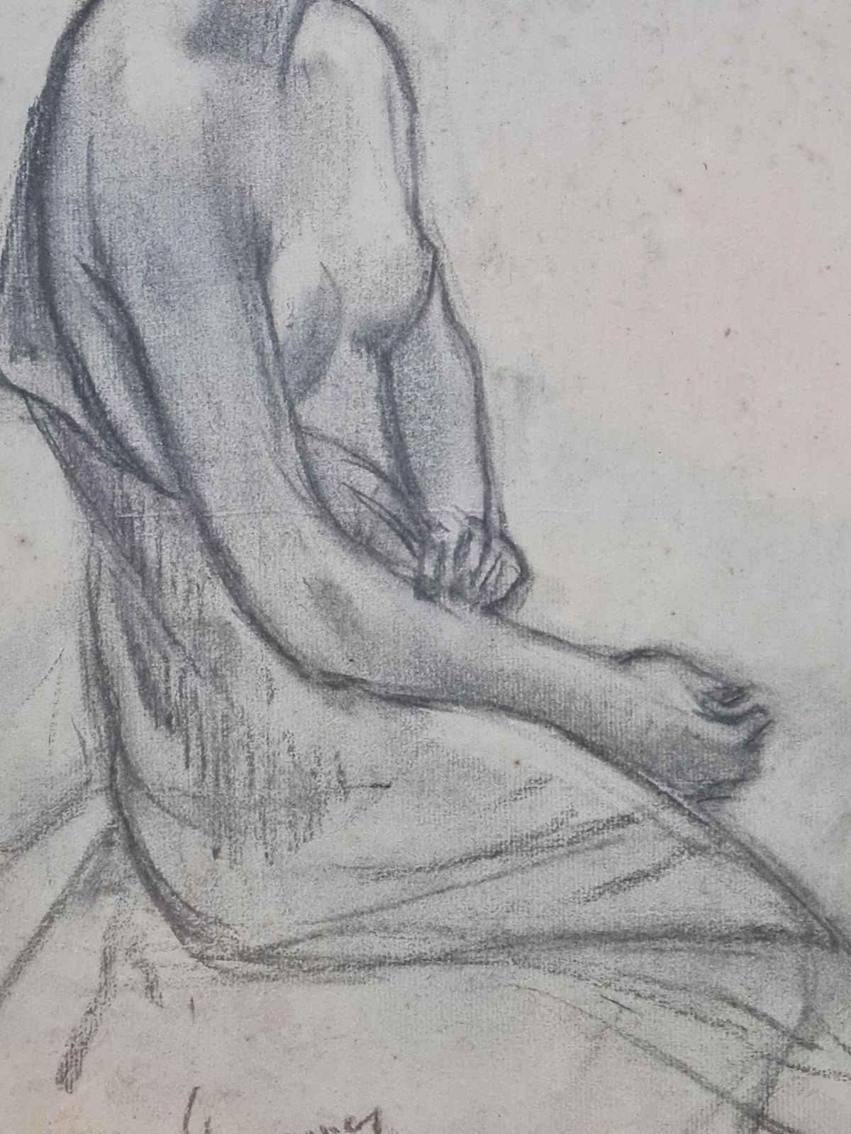photo furniture 19th Century Academic Study Of Female Nude, Original Framed Charcoal Drawing