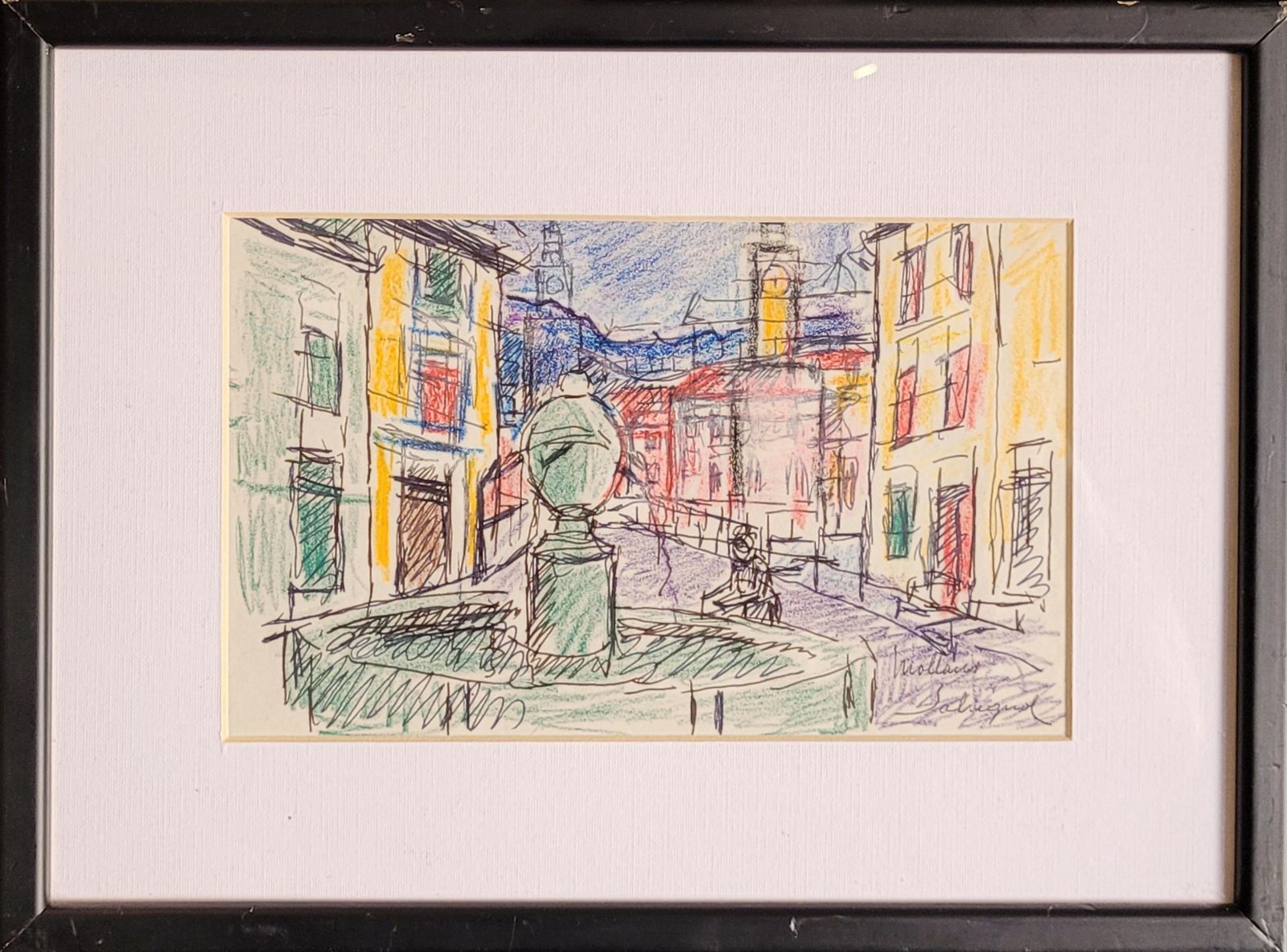 Alfred Salvignol French Village Street View With Fountain. Pastel On Paper. 23cm X 30.5cm. photo furniture