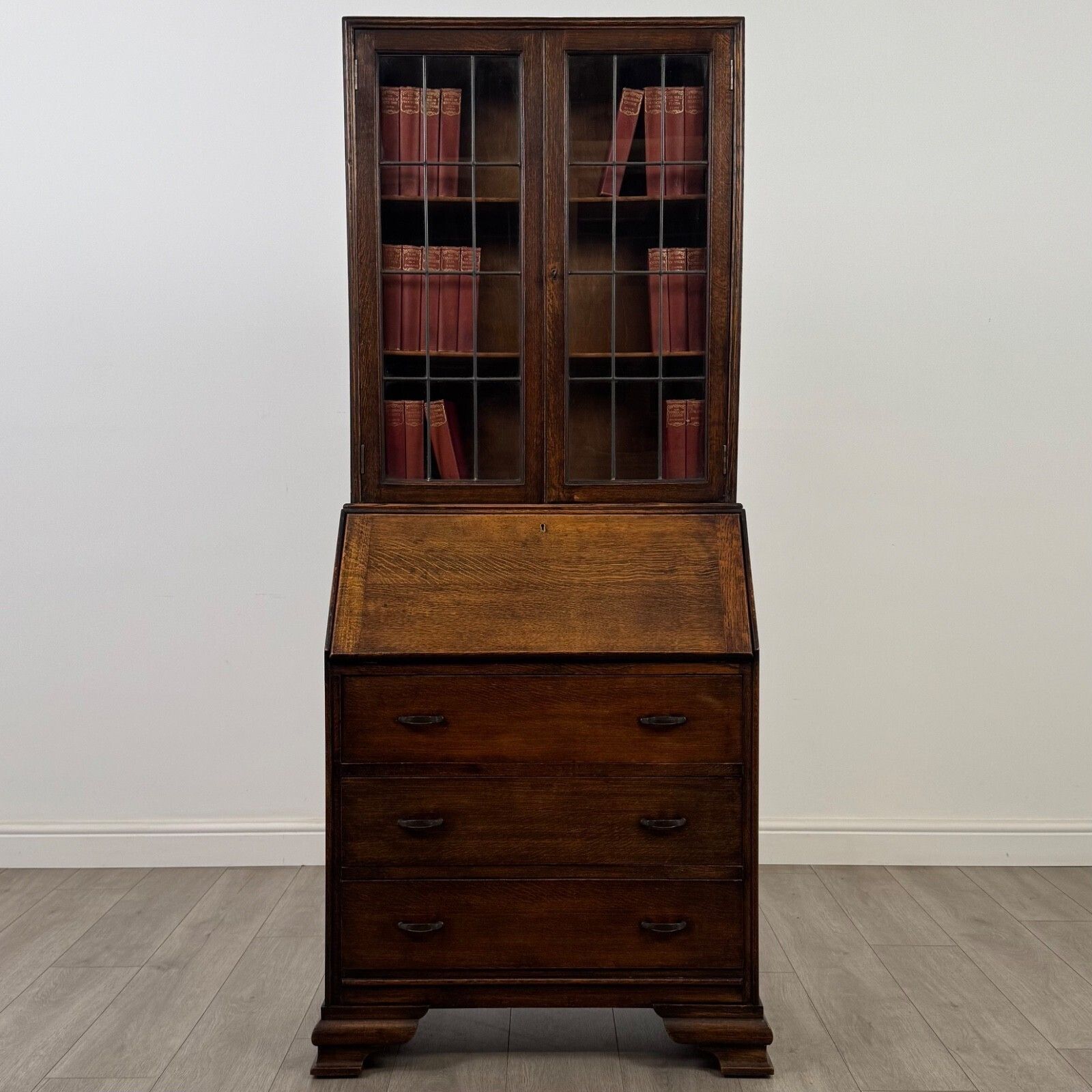 Antique 20th Century Edwardian Bureau Bookcase In Oak ( Af 5452 )