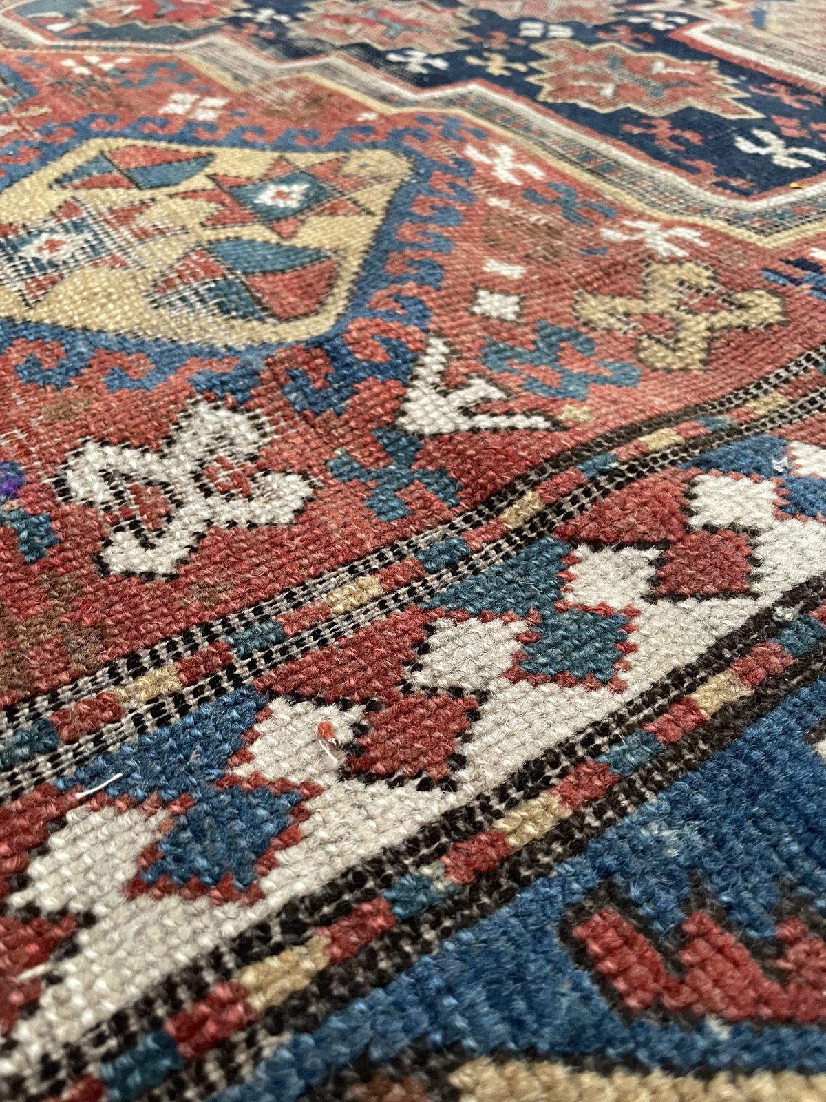 Antique Caucasian Triple Medallion Kazak Rug photo buy