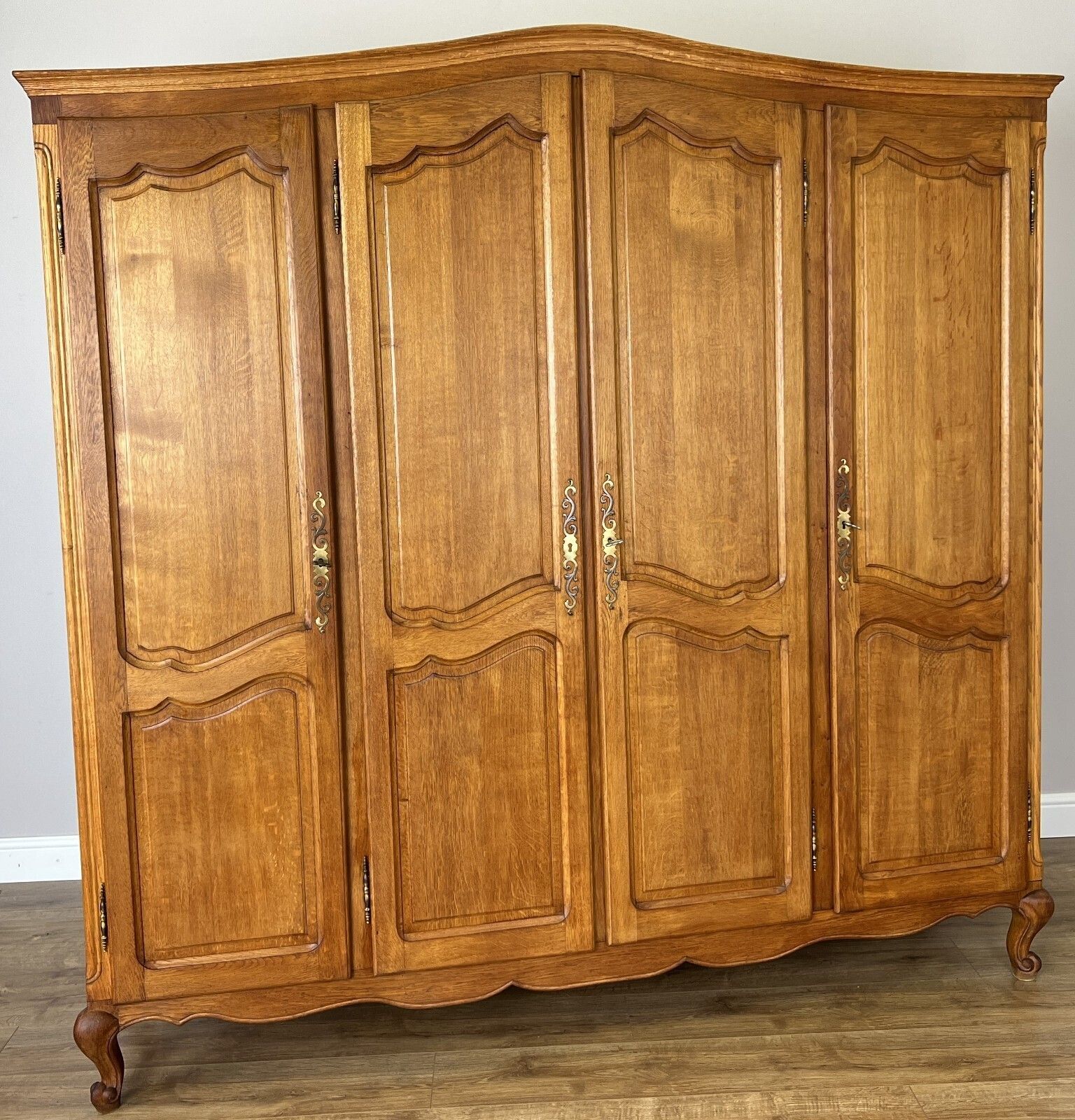 Wardrobe Vintage French Louis XVI Style Oak Four Door Carved Armoire Lot 4979. photo for sale