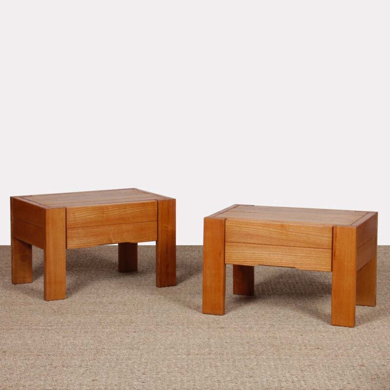 A Pair Of Bedside Tables In Solid Ash, French Craftsmanship From The 20th Century.