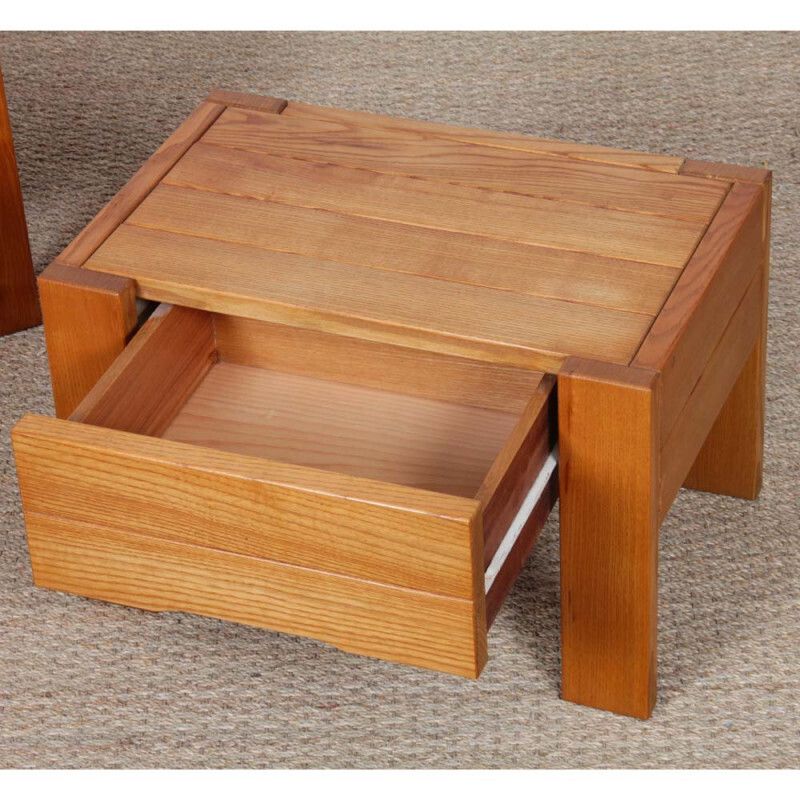 A Pair Of Bedside Tables In Solid Ash, French Craftsmanship From The 20th Century. photo for sale