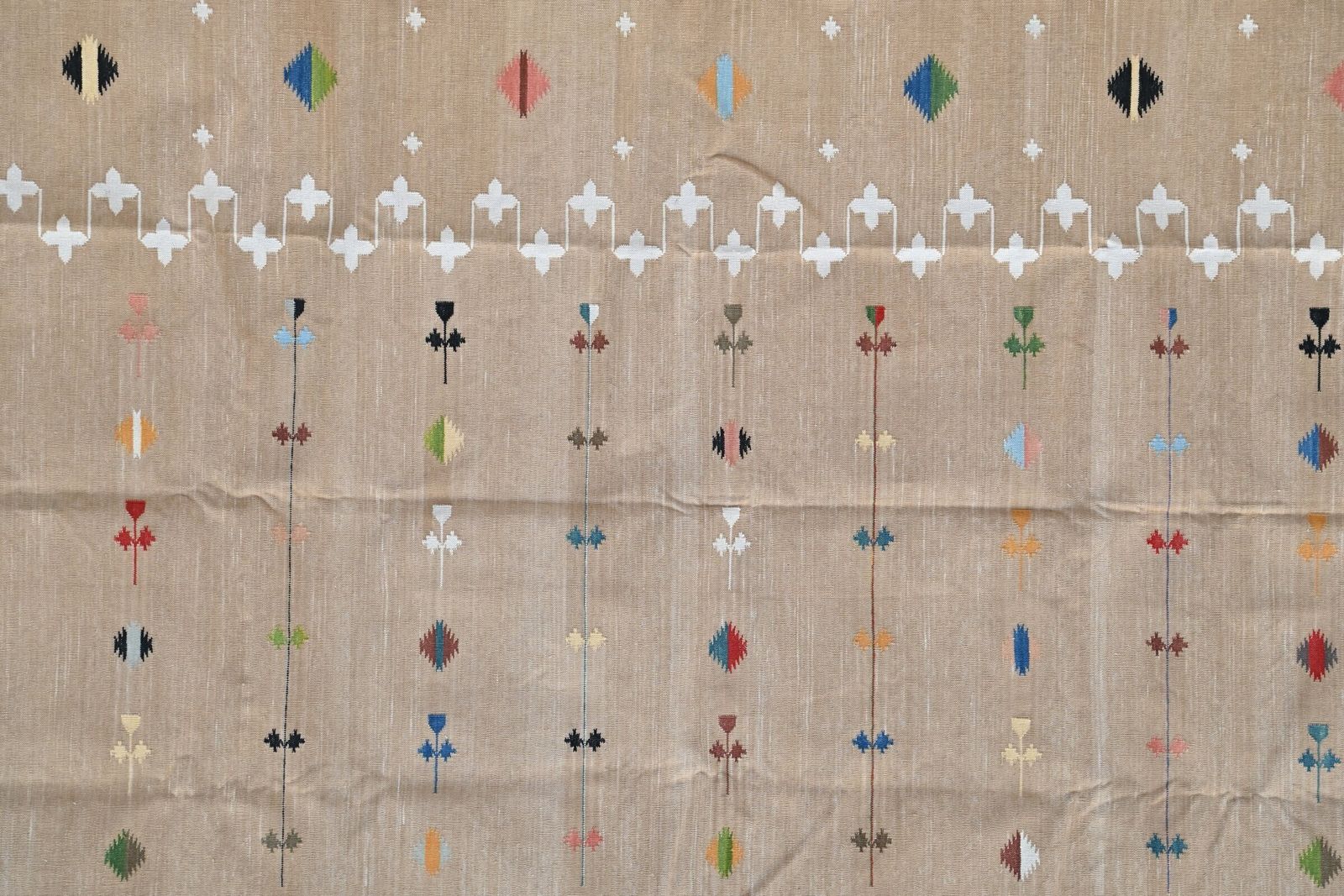 Handmade Cotton Dhurrie Rug: Khaki Galaxy, Reversible (10x14 In) photo for sale