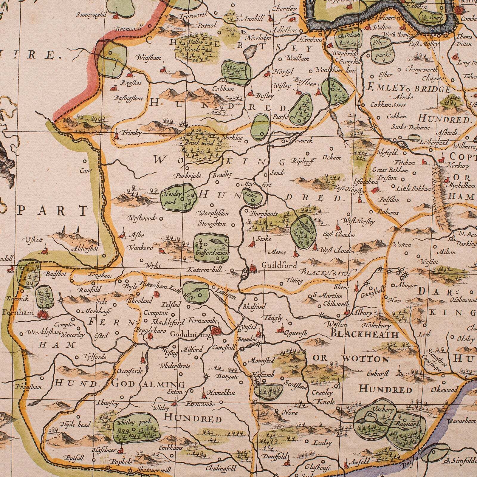 photo furniture Antique Map Of Surrey, English, Framed County Cartography, After Blaeu, C.1690