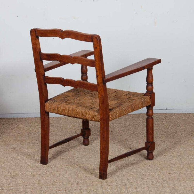 A Pair Of Armchairs In Oak And Rope, French Craftsmanship From The 1940s photo vinterior