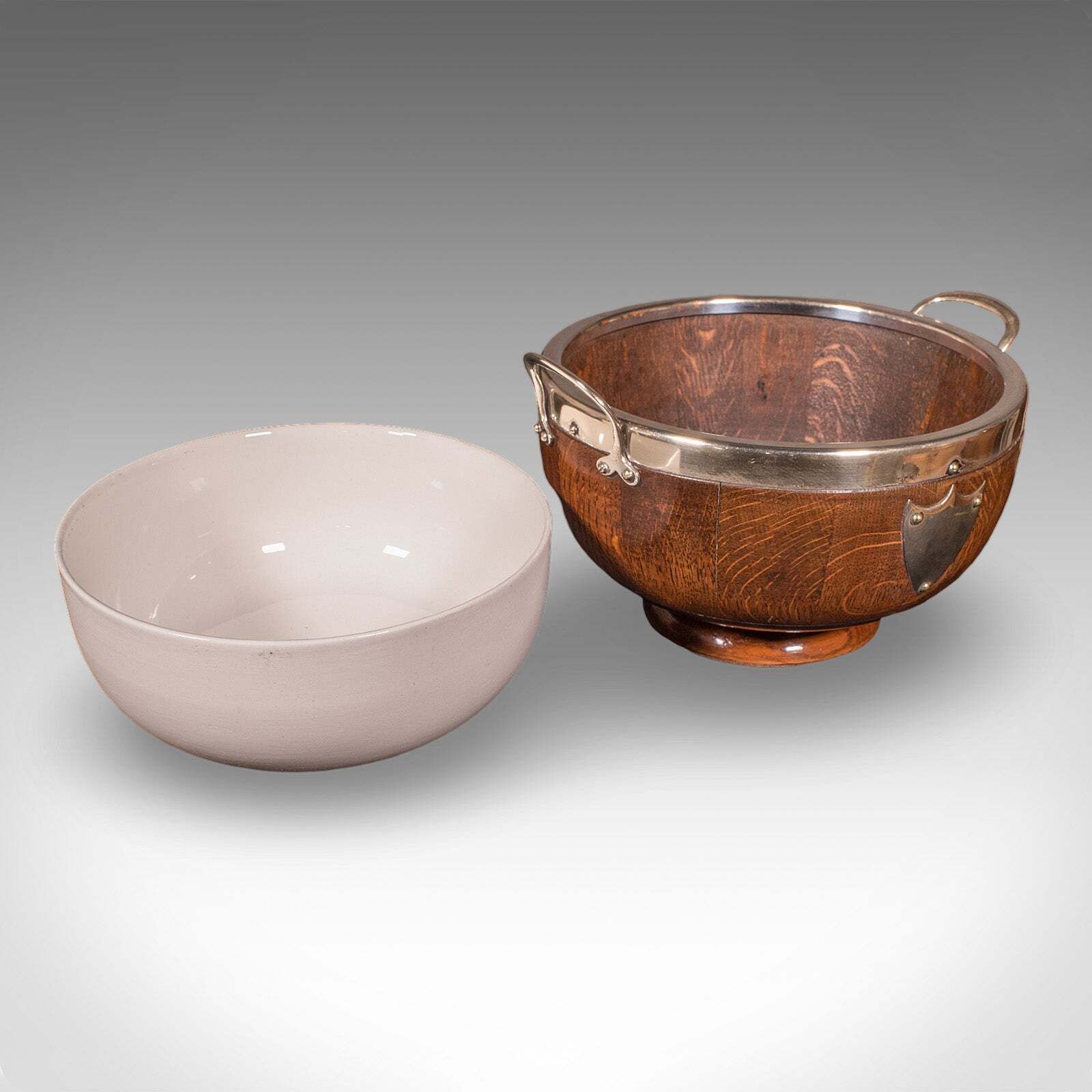 Antique Presentation Prize Bowl, English, Oak, Ceramic, Fruit Dish, Edwardian photo furniture