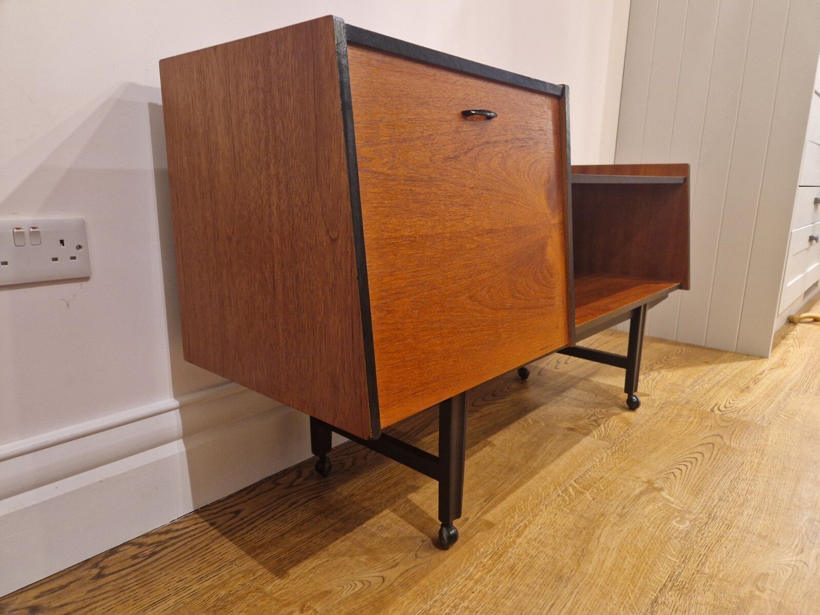 Refurbished Mid Century Modern Teak Record & Media Cabinet With Black Accents photo 325.0
