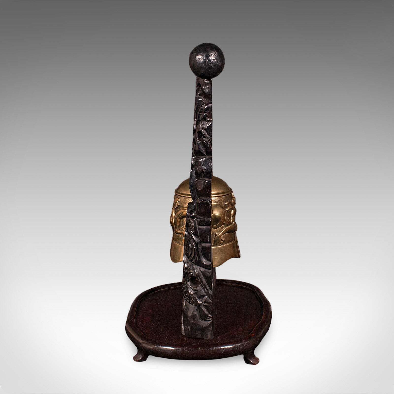 Antique Tea Ceremony Gong, Oriental, Carved Stand, Brass Bell, Edwardian, C.1910 photo vinterior