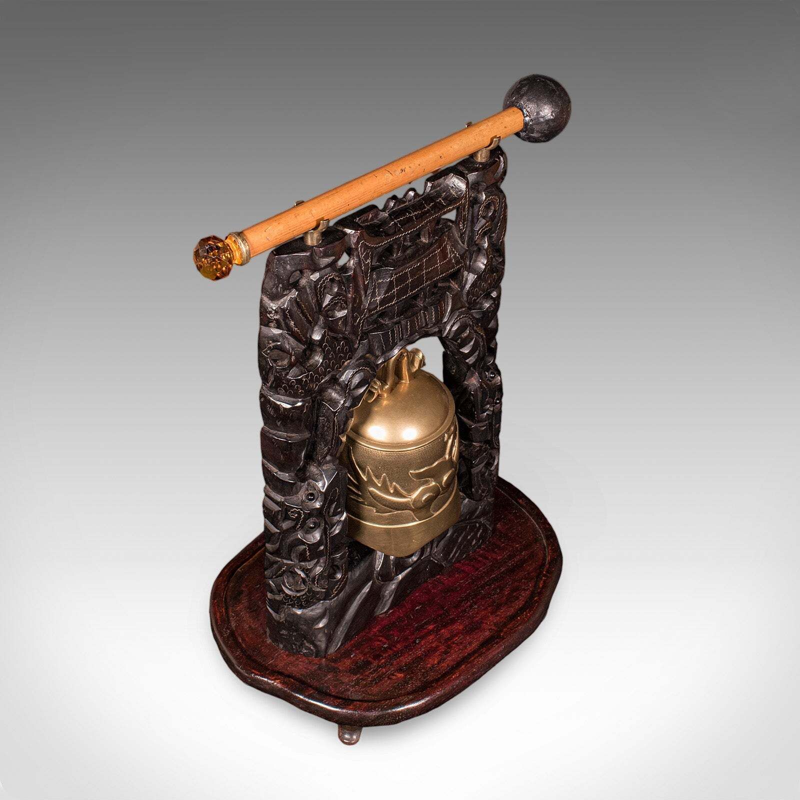 Antique Tea Ceremony Gong, Oriental, Carved Stand, Brass Bell, Edwardian, C.1910 photo buy