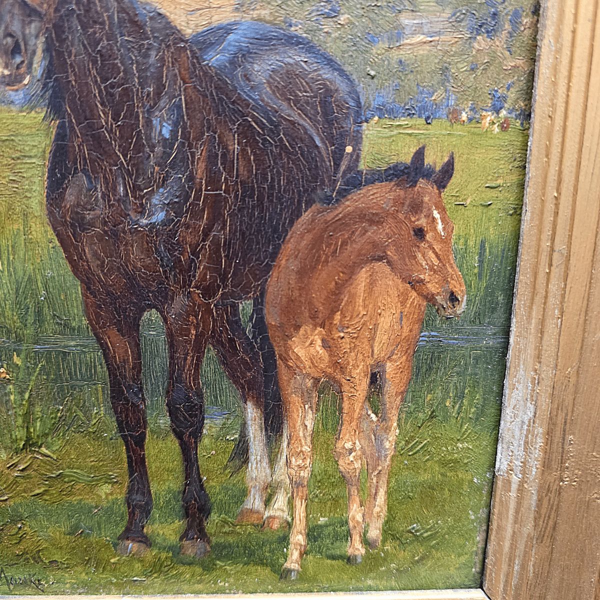 Jean Van Marcke De Lummen Oil Painting Mare With Foal, Early 1800s photo Art