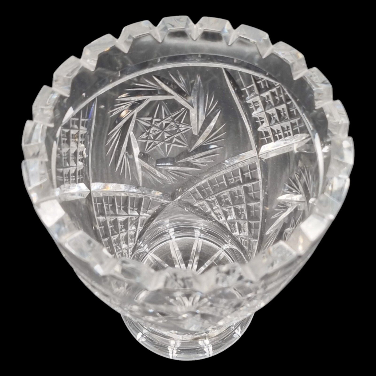 Antique Crystal Cut Vase Victorian Heavy Cut Quality Castle Vase photo for sale