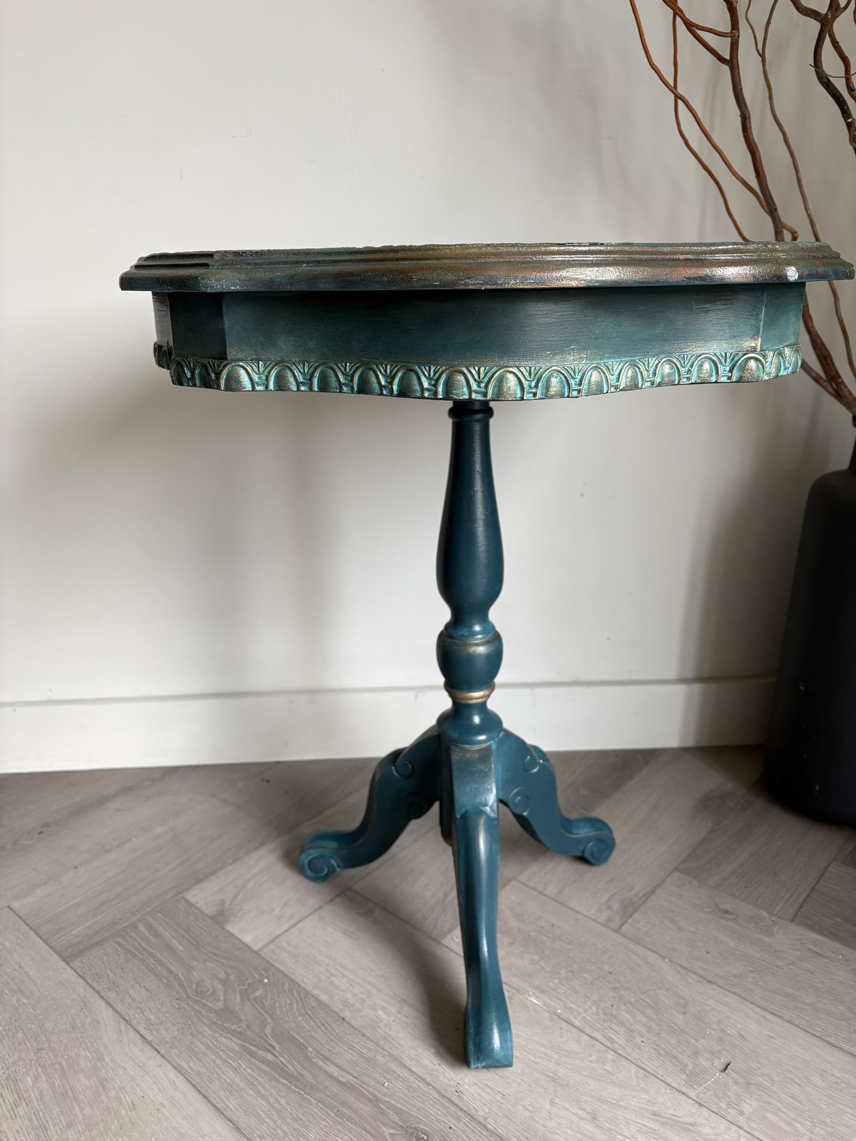 Pedestal Table, Hand Painted Teal photo for sale
