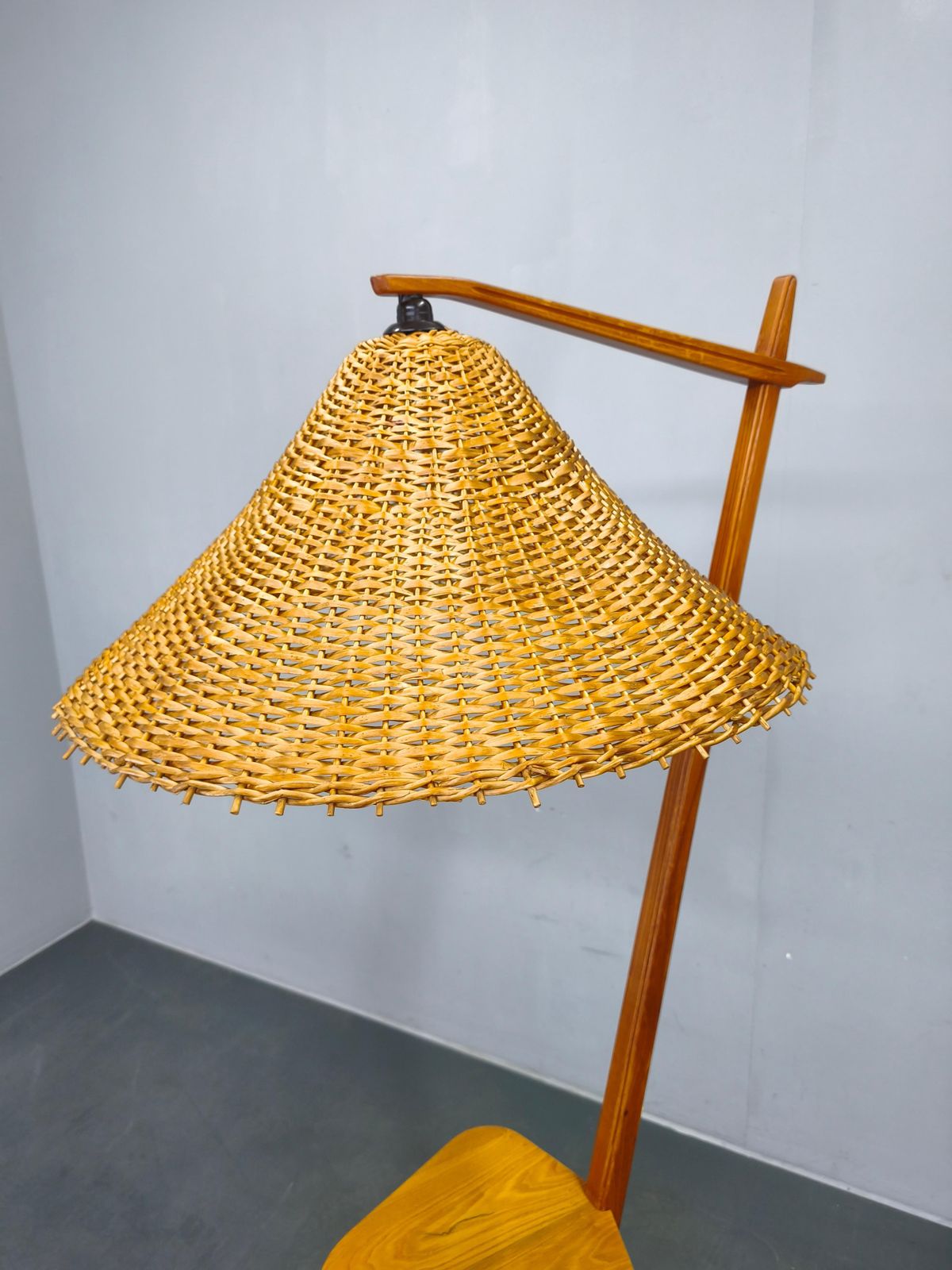 Mid Century Floor Lamp With Rattan Shade, Czechoslovakia, 1960s photo vinterior
