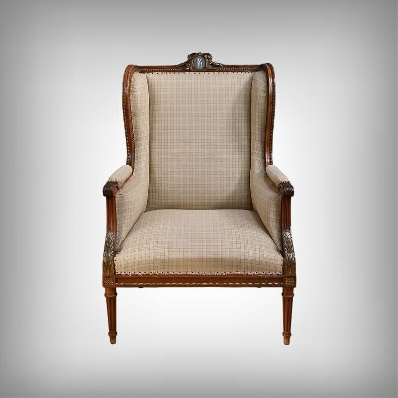 Bergère Armchair With Walnut Ears, Louis XVI Style – Late 19th Century photo furniture