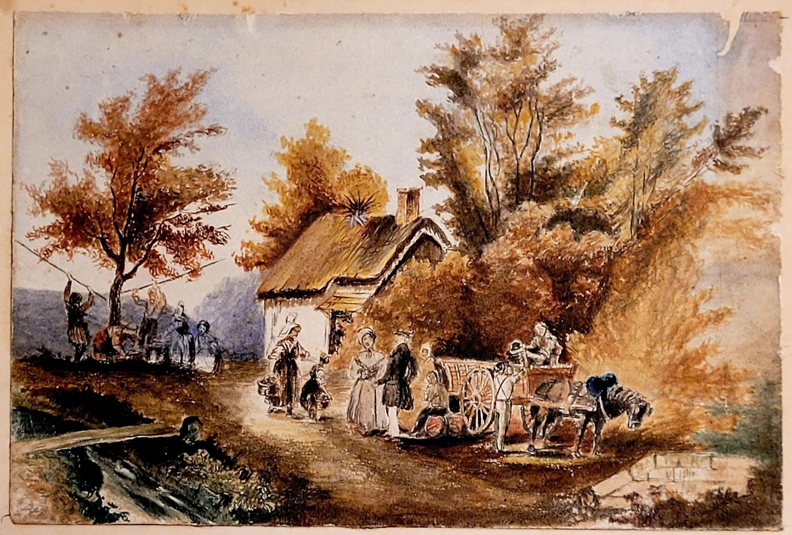 Rural Landscape Watercolour, French School, Mid 19th Century, Framed, 1840s photo vintage