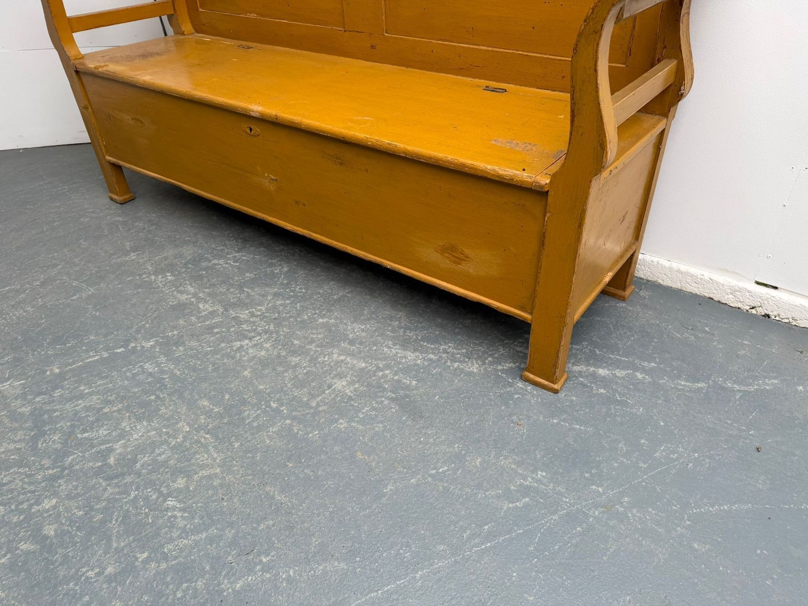 A Lovely Originally Painted Hungarian Pine 3 Seater Victorian Bench photo for sale