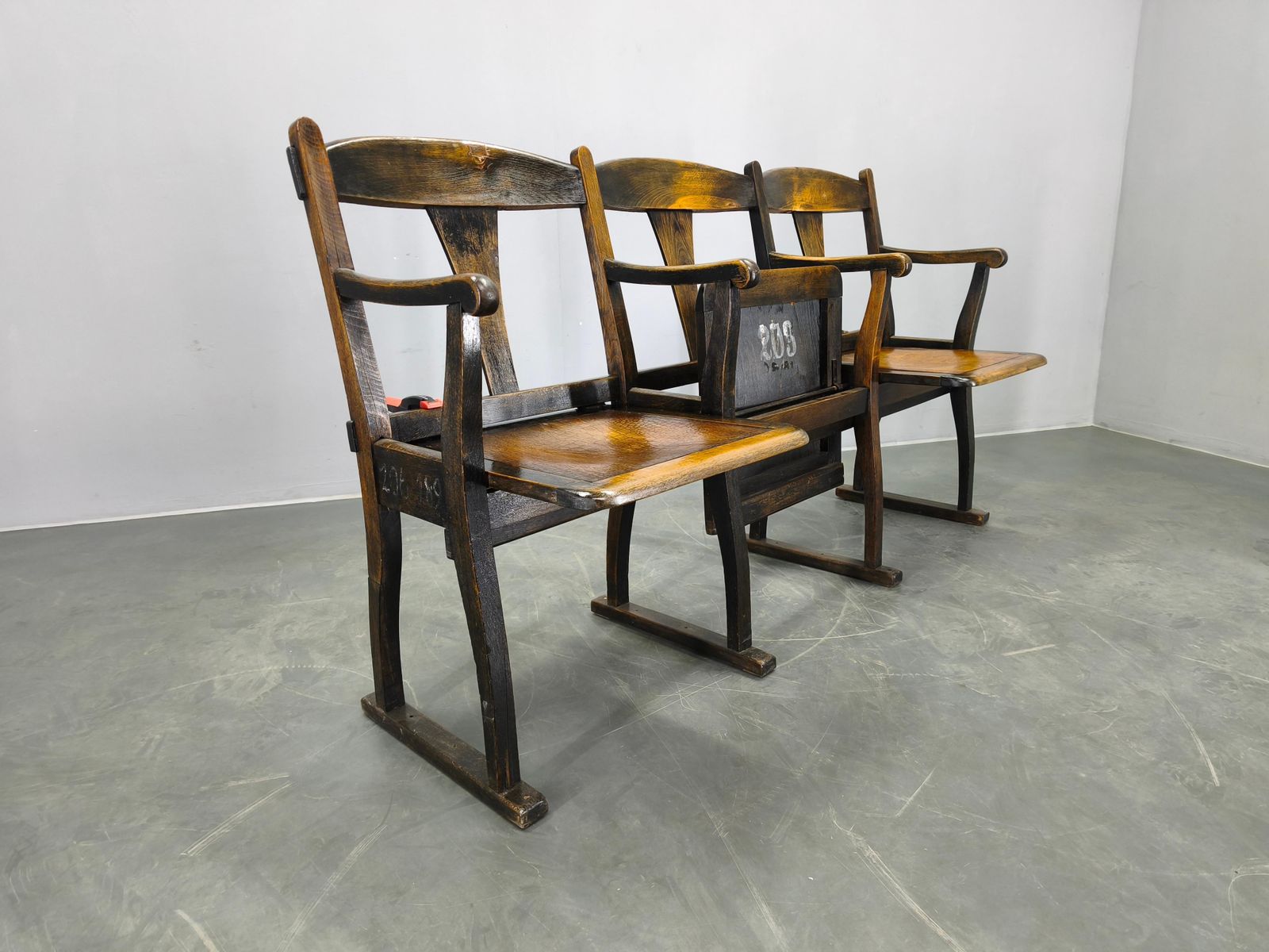 Rare 1920s Czechoslovak Beech Wood Cinema Bench Seating photo for sale