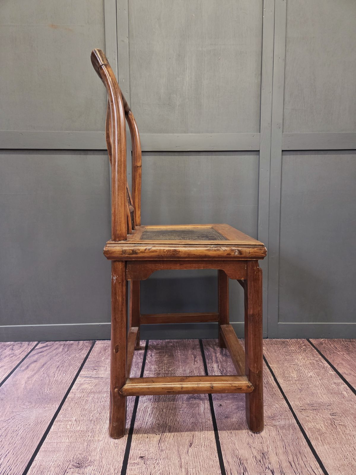 Antique Chinese Export Chair Horseshoe Back Lacquer Seat Bone Inlay Qing Style C1900 photo Furniture