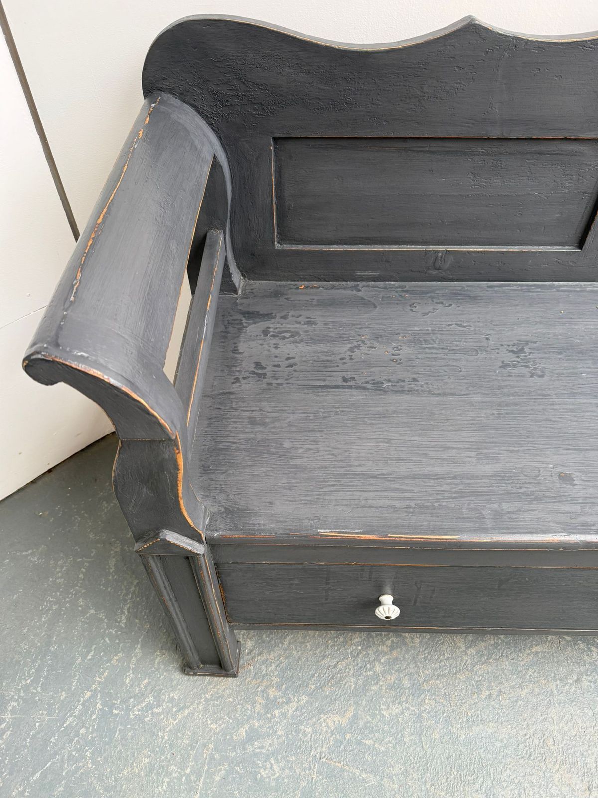 A Lovely Genuine Antique Pine Hungarian Painted Grey Bench photo buy