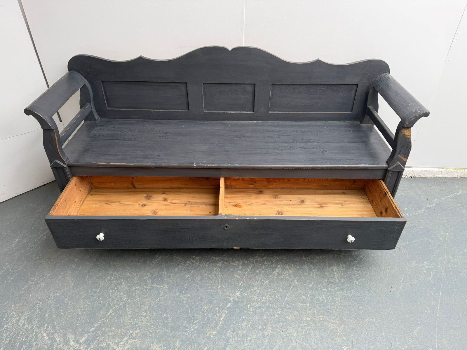 A Lovely Genuine Antique Pine Hungarian Painted Grey Bench photo vintage