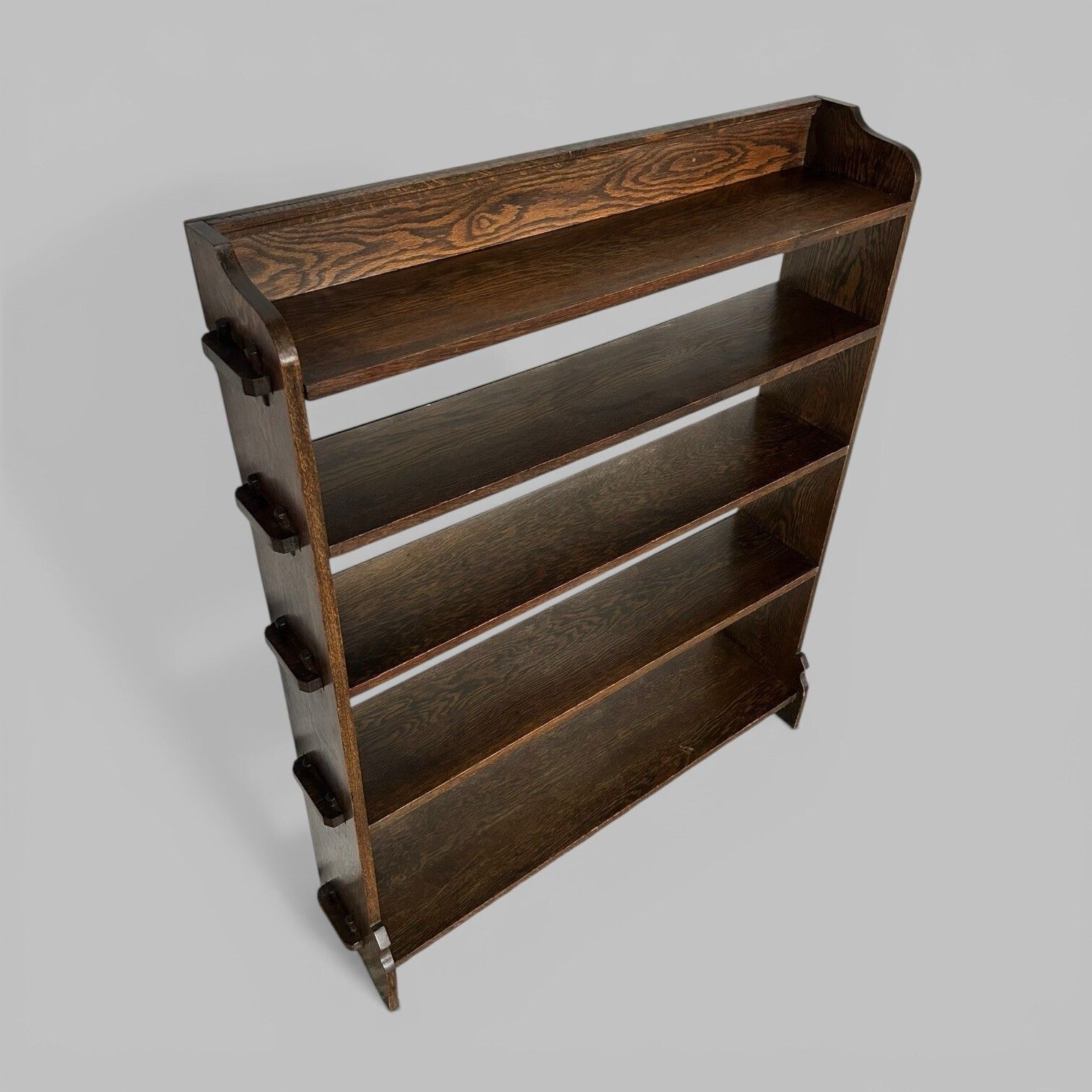 Arts And Crafts Oak Bookcase – Open Shelving With Pegged Details photo for sale
