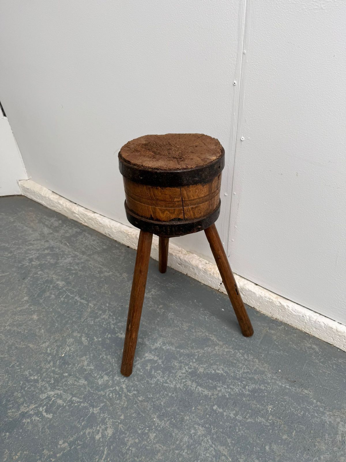 A Stunning Original Hungarian Circular Tripod Hardwood Butchers Block