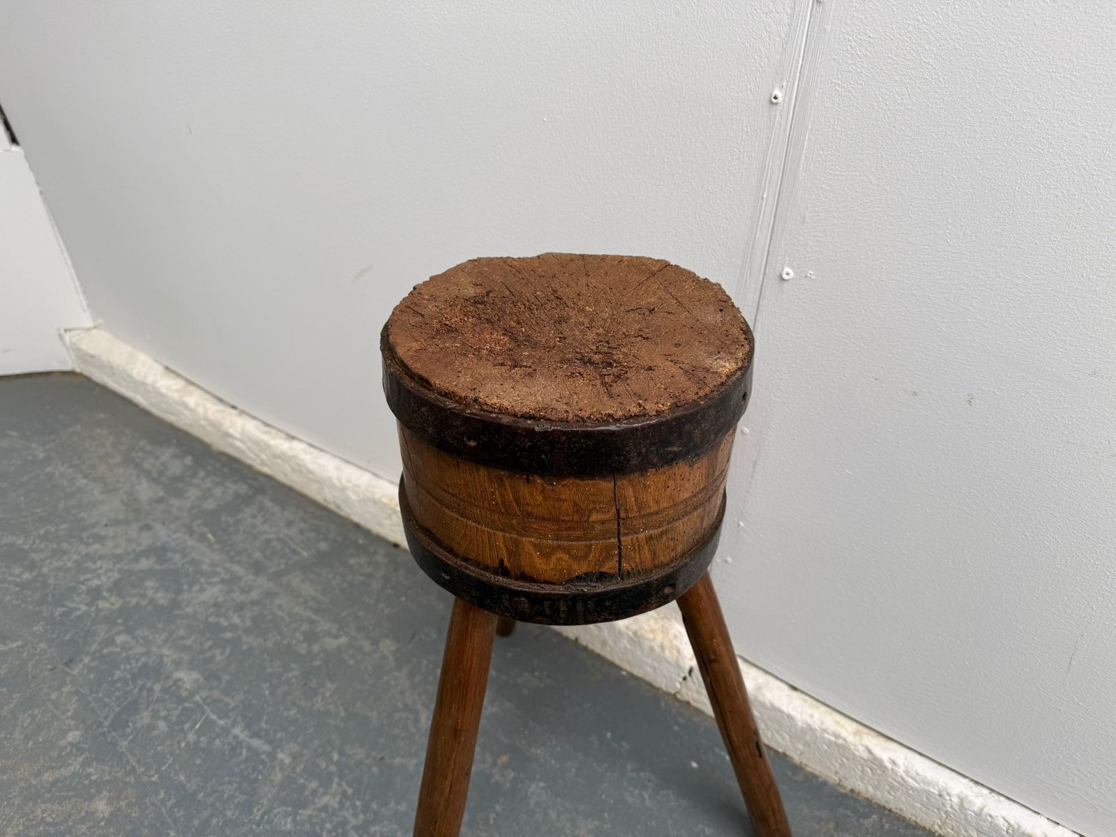 A Stunning Original Hungarian Circular Tripod Hardwood Butchers Block photo furniture