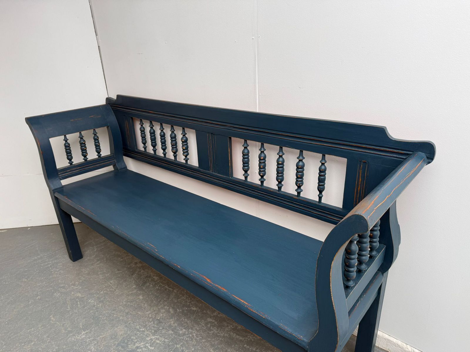 An Amazing Painted Blue Early Victorian Original Hungarian 3 Seater Bench photo furniture