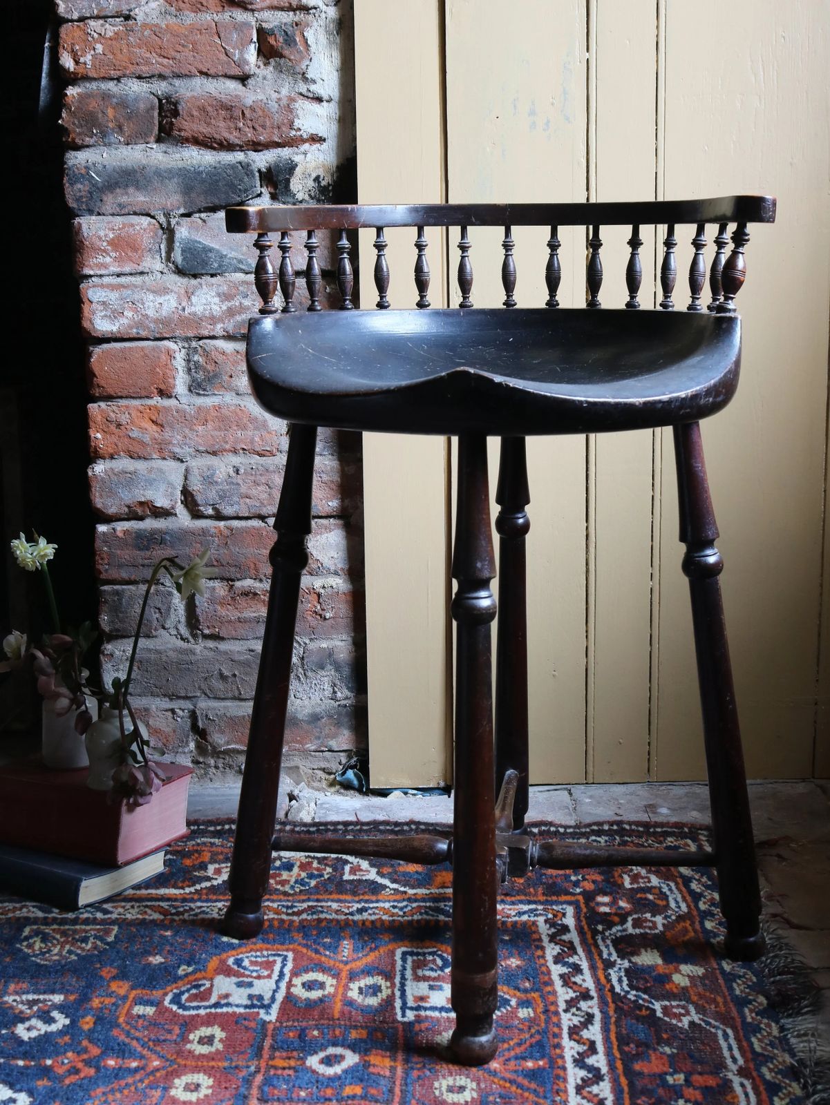 19th Century English Antique Dish Seat Stool With Spindle Gallery