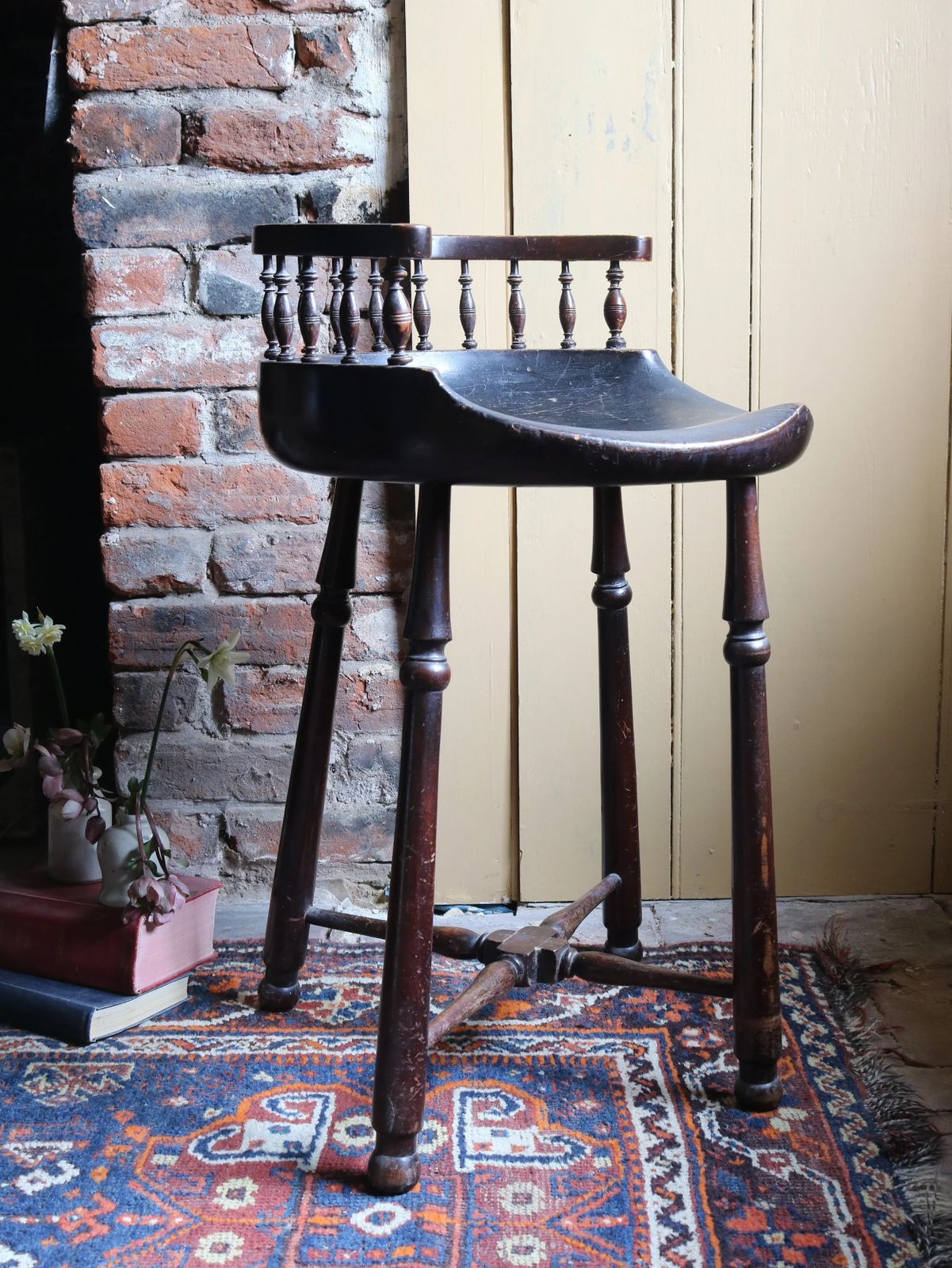 19th Century English Antique Dish Seat Stool With Spindle Gallery photo furniture