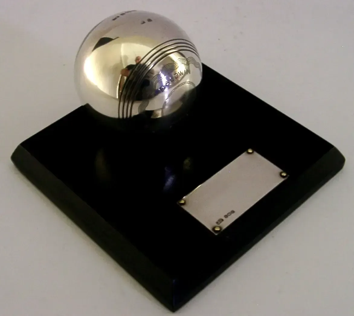 Unusual Sterling Silver Bowling Ball Trophy 1930 Art Deco Baldwin Sports