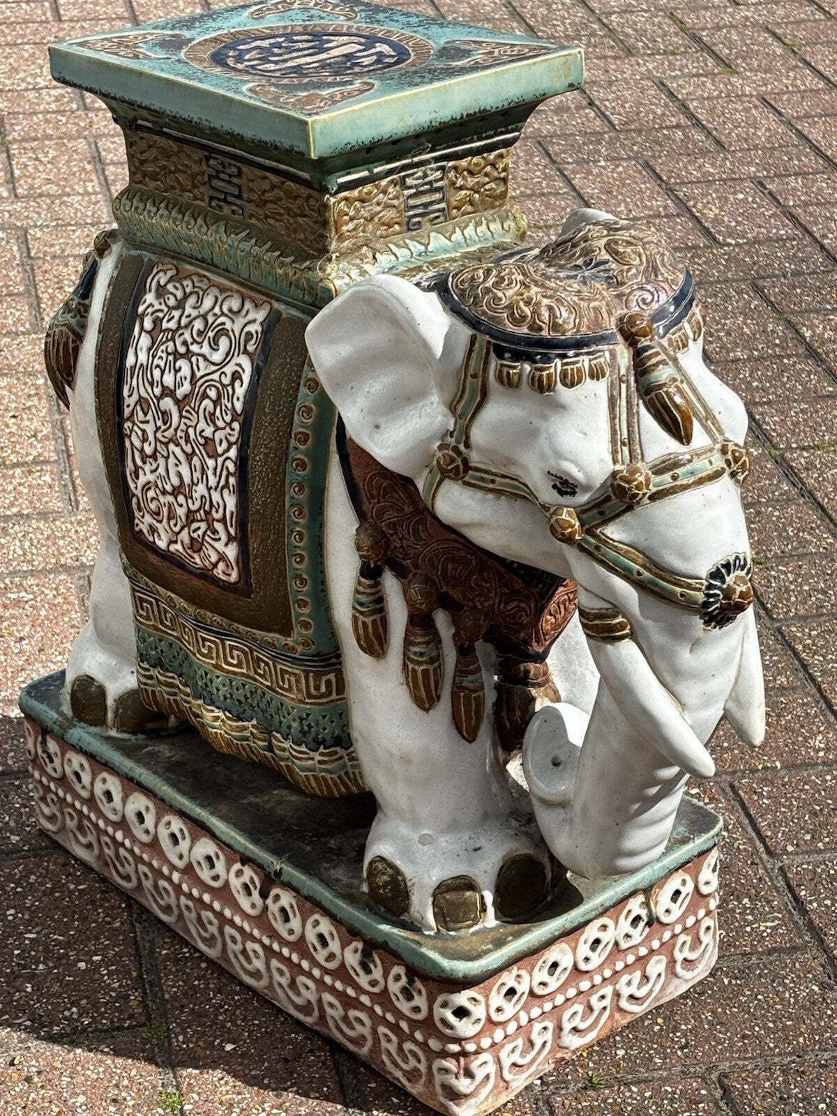 Large Old Chinese Ceramic Elephant Garden Stool. photo vintage