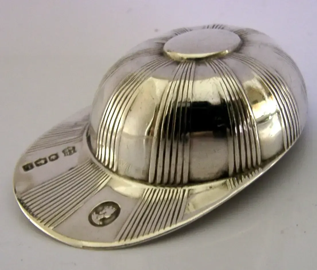 Rare Novelty Sterling Silver Caddy Spoon Jockey Cap 1953 Coronation Horse Riding