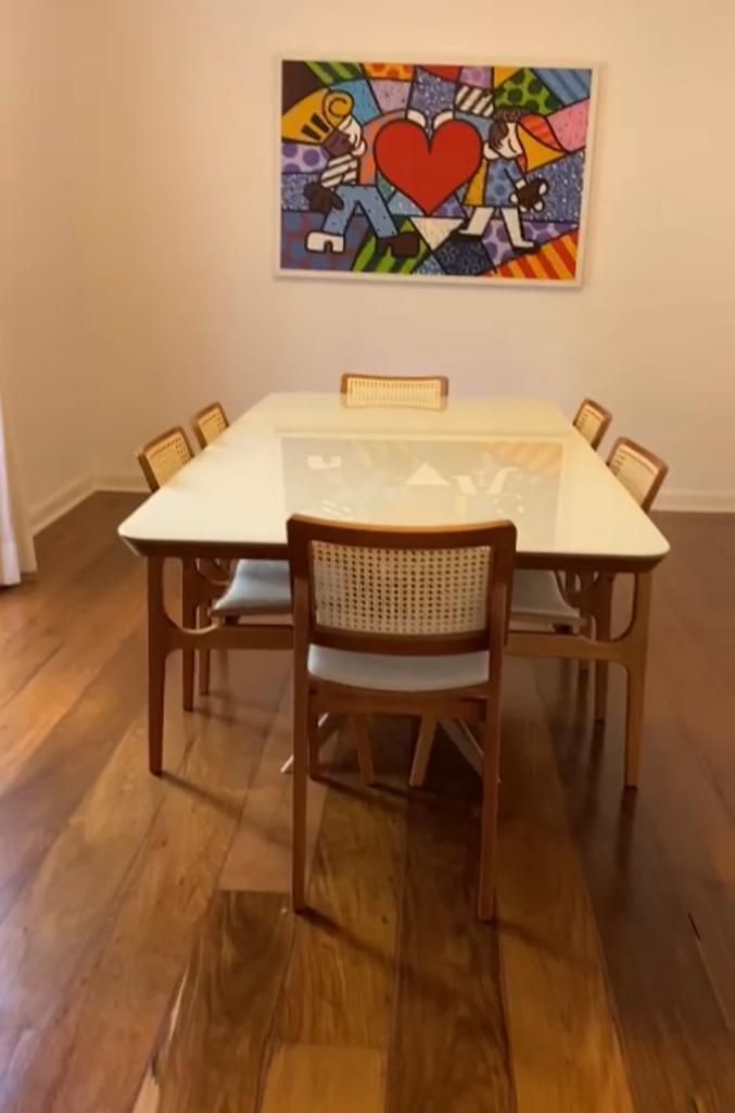 Brazilian Chestnut & Rattan Cane Dining Table And 6 Chairs , Mid Century Modern