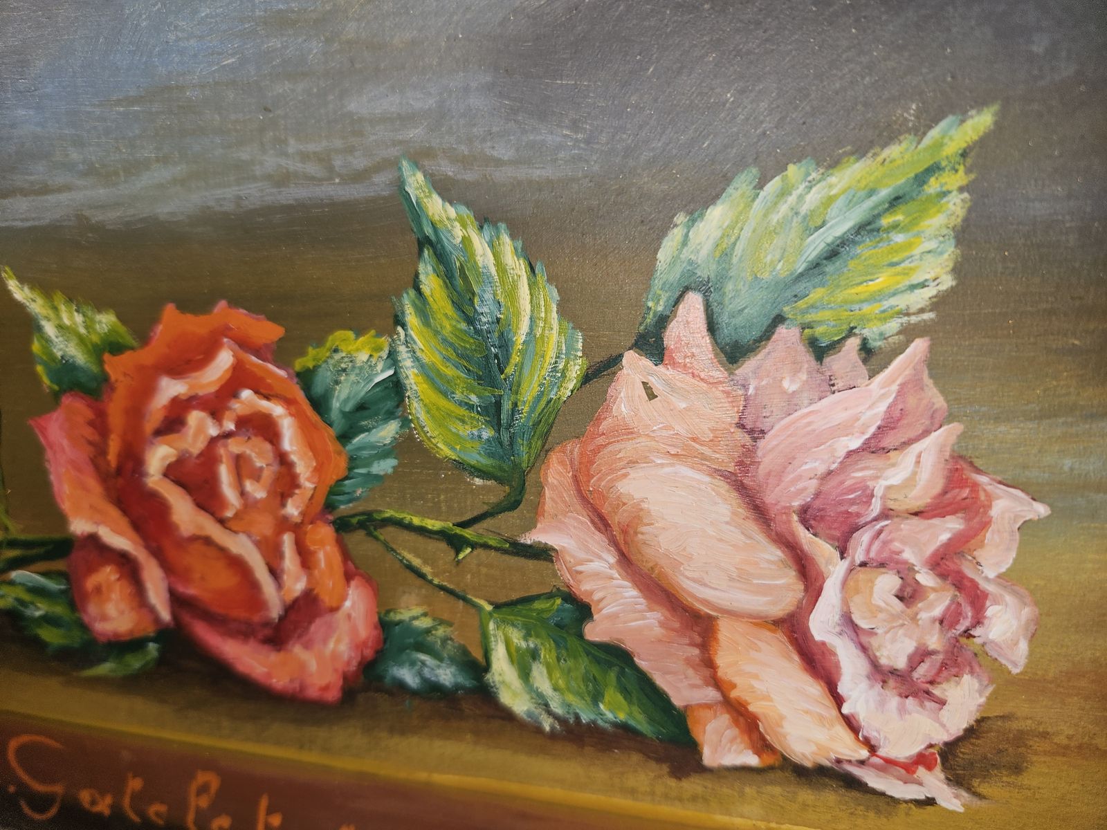 photo buy Original 20th Century French Oil Painting On Board  Floral Gold Giltwood Frame.