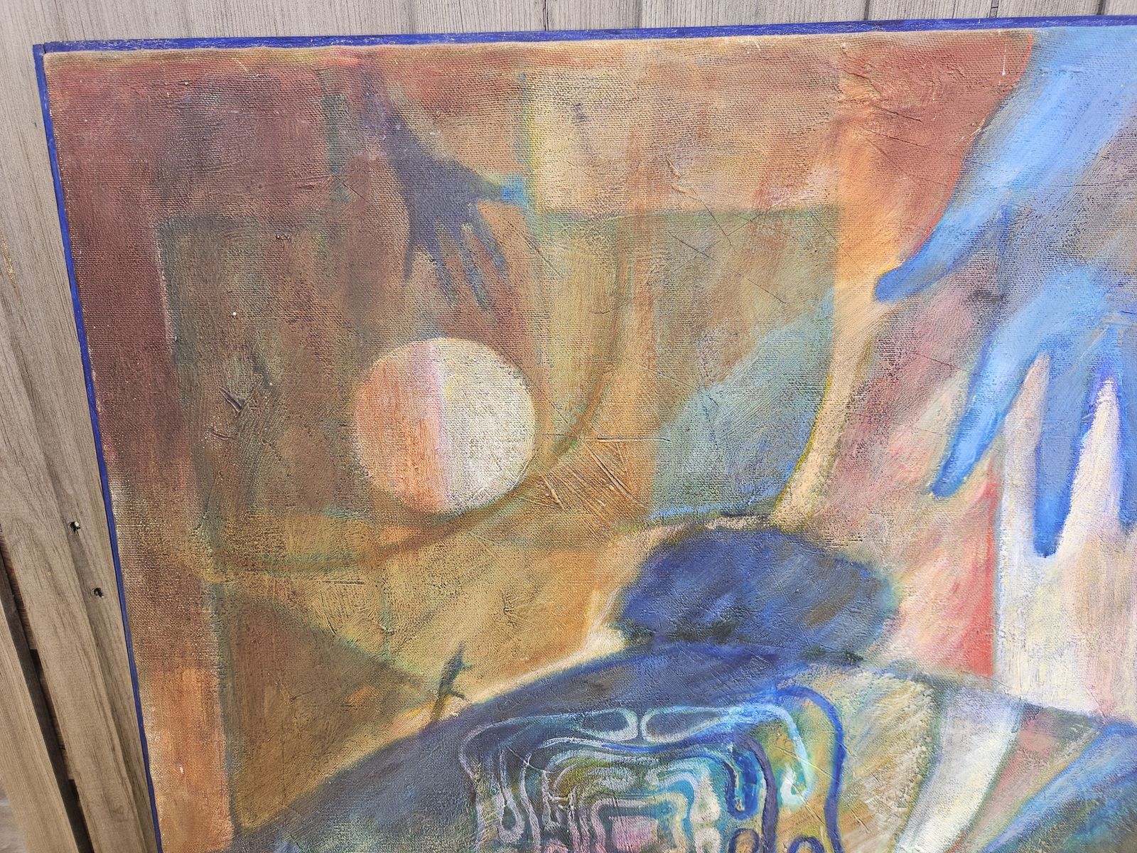 Large Abstract With Geometric Shapes Oil On Canvas Contemporary Signed A.Vyvyan photo vinterior