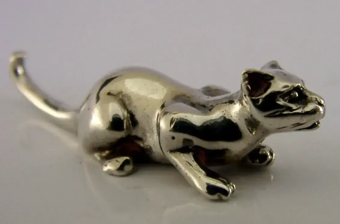 Brian Fuller Blf Sterling Silver Cast Cat Figure London 2000 Designer Animal photo for sale