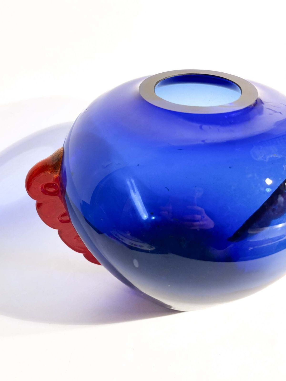 photo for sale Blue And Orange Murano Glass Vase From The 1980s