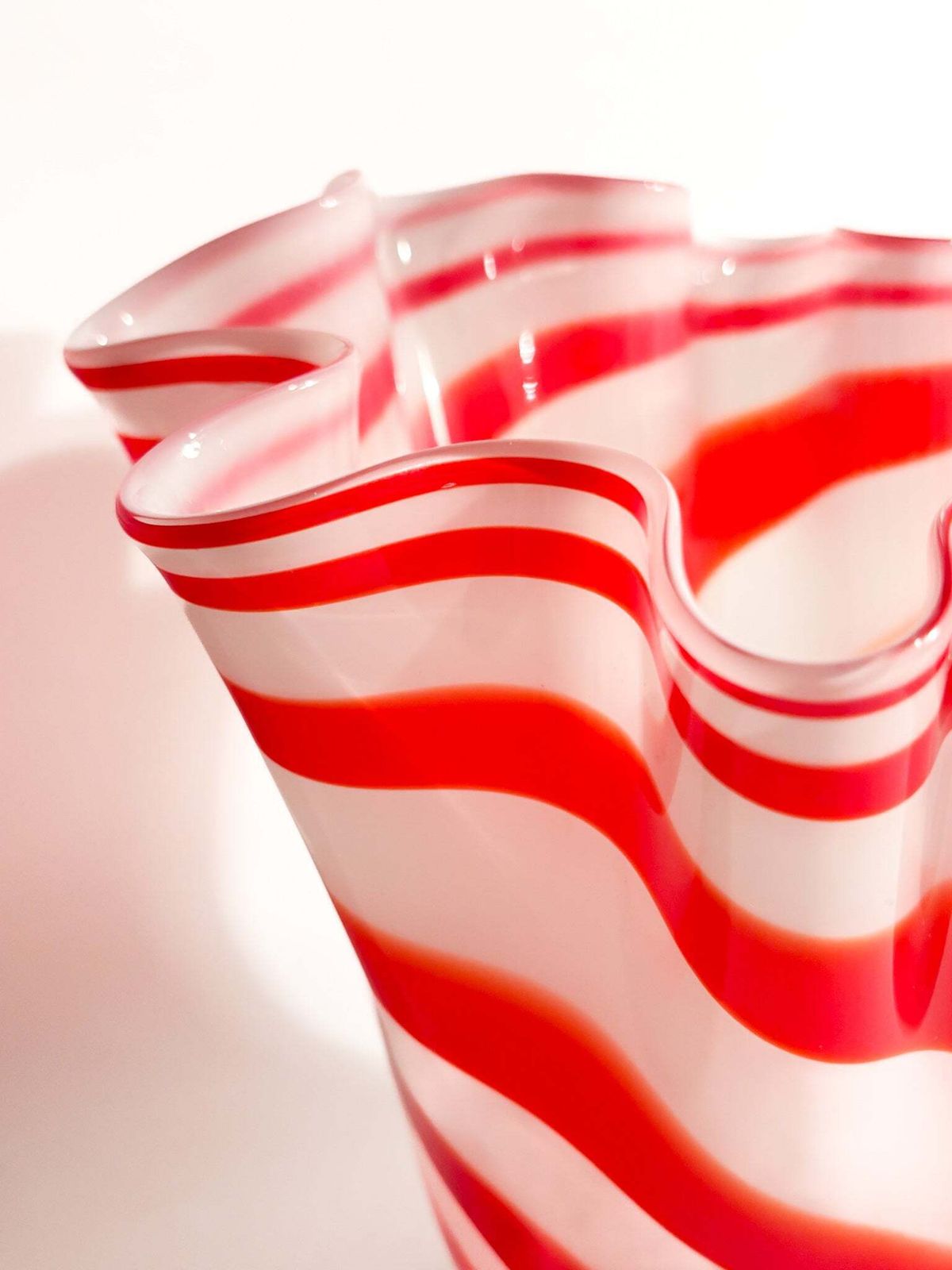 Home Decor 1980s White And Red Murano Glass Handkerchief Vase photo